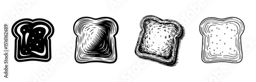 set of vintage toast bread slice illustrations, breakfast and bakery food
