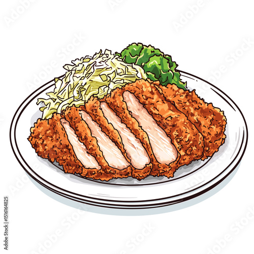 Crispy Tonkatsu Cutlet with Cabbage and Greens
