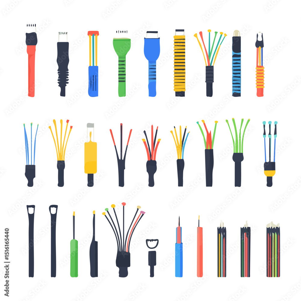 Αυτοκόλλητο My Simple flat 2D icon, fiber optic cables set isolated on a transparent background, vector, flat design, animation design, simple flat 2D icon, minimalist design, clipart