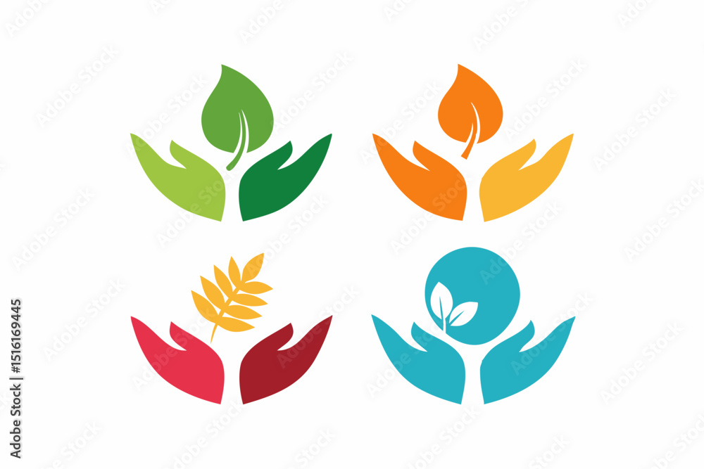 set of hand holding leaf icon vector silhouette illustration isolated on white background set of hand holding leaf icon vector silhouette illustration isolated on white background