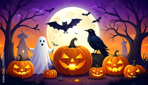 Halloween Night Spooky Scene.