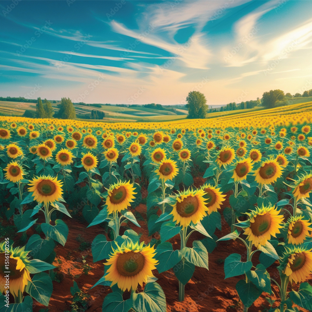 Obraz premium Sunflower field with blue sky