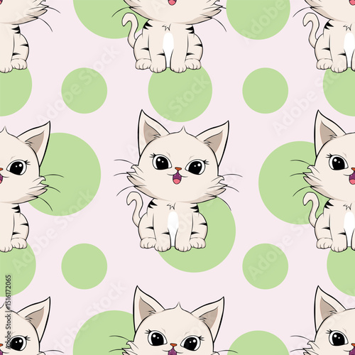 Seamless Pattern with cute cartoon kitty