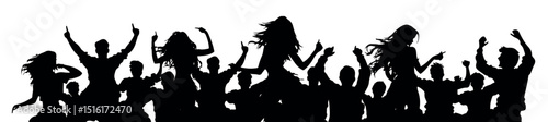 Crowd of people cheerful having fun at party. Music concert fans. Night club youth dancing. Vector silhouette