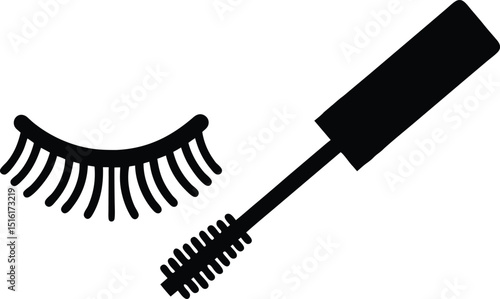 Eyelashes and mascara vector icon. Applying mascara with brush scheme illustration