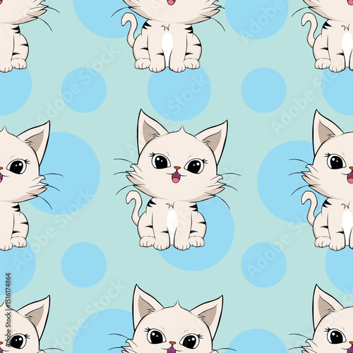 Seamless Pattern with cute cartoon kitty
