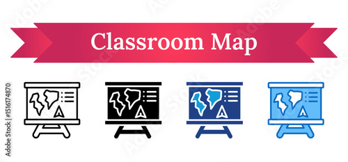 Board with map display for geography education or classroom settings