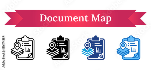 Paper document with layered maps and geolocation marker