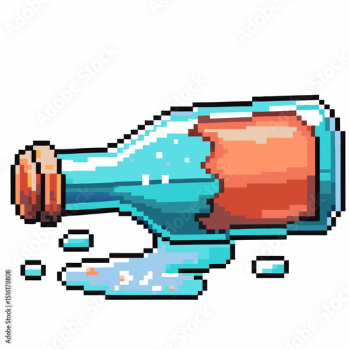 Pixel art message bottle on water retro digital design, nostalgic gaming