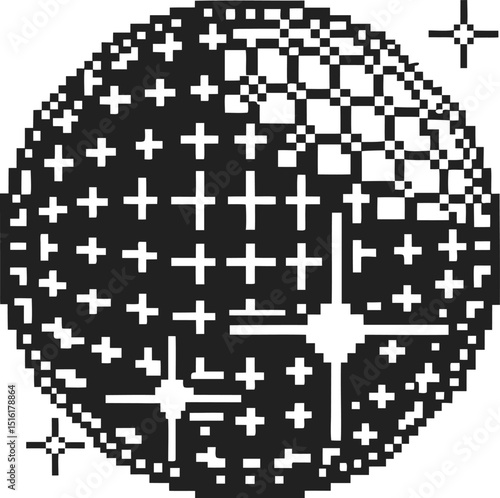 pixel art celestial moon black and white night sky with stars digital retro space design