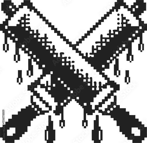 Pixel art swords pixelated black and white medieval weapons with cross guards and dripping effects