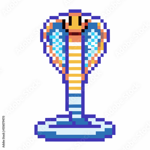 pixel art cobra design retro snake illustration with colorful patterns and blue background