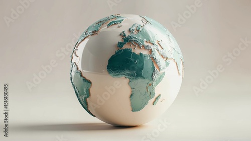 Stylized minimalist globe with raised continents on soft background - global connection