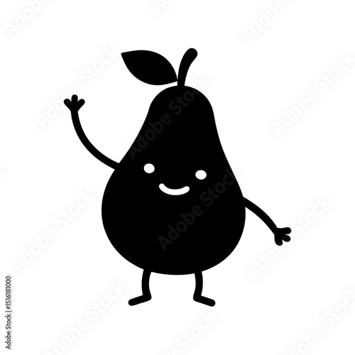 Happy Pear Waving Hand Explore Friendly Fruit Character Illustration Design