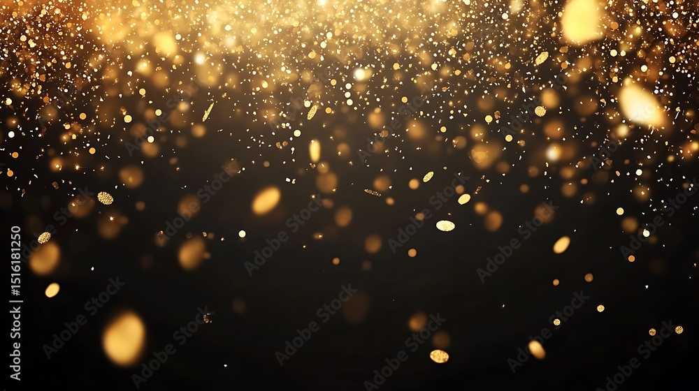 Obraz premium Golden confetti sparkles and floats against a dark gradient backdrop, casting a warm and festive glow