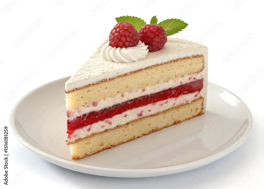 Delicious Raspberry Layered Cake Slice Sweet Pastry and Plate Delicious Raspberry Layered Cake Slice Sweet Pastry and Plate