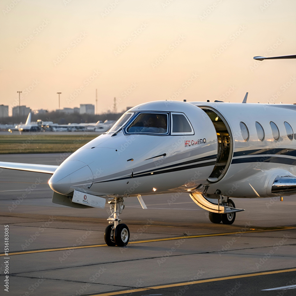 Obraz premium A sleek, luxurious private jet with spacious interiors, cutting-edge technology, and personalized comfort for exclusive, high-speed travel experiences.