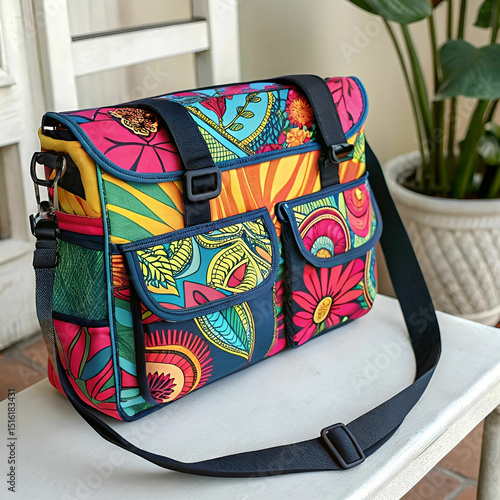 A vibrant rainbow bag with bold, multicolored stripes, stylish and cheerful, perfect for brightening outfits and carrying essentials joyfully.