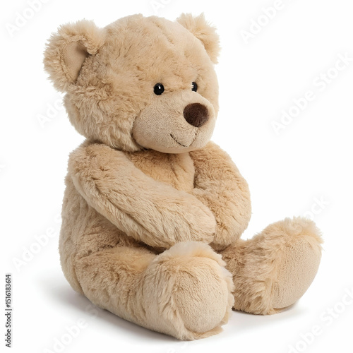 A cuddly, soft brown teddy bear with plush fur and button eyes, offering comfort, warmth, and childhood nostalgia.