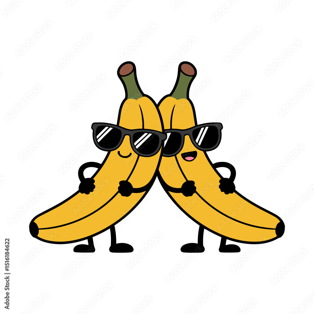 Fototapeta premium Cool Cartoon Bananas with Sunglasses Illustration