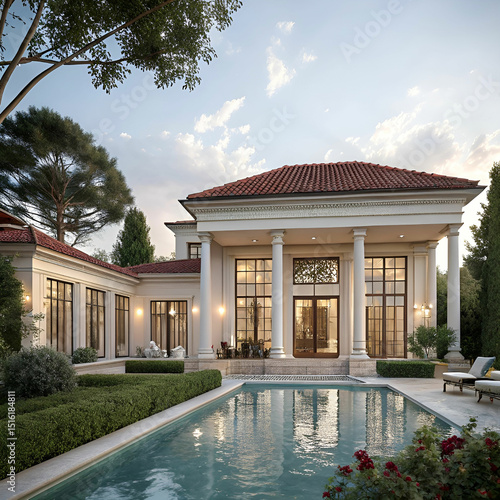 A spacious, elegant villa with beautiful architecture, surrounded by lush gardens, offering luxury, comfort, and serene privacy.