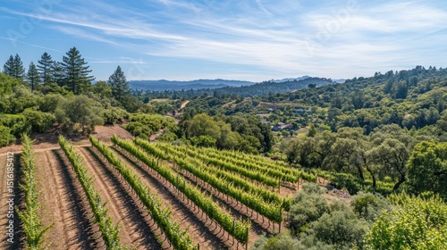 Wallpaper Mural Vineyard rows stretch across a hillside, with distant mountain range Torontodigital.ca