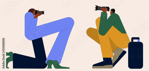 Professional photographers taking pictures. Professional Photographer Taking Pictures, Images. Photography Flat Cartoon Illustration.