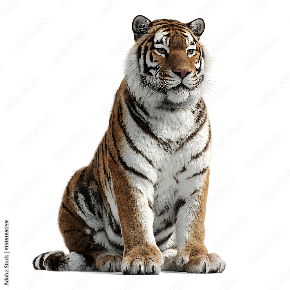 Fototapeta premium Majestic Tiger Sitting Proudly Isolated on a Transparent PNG Background Image