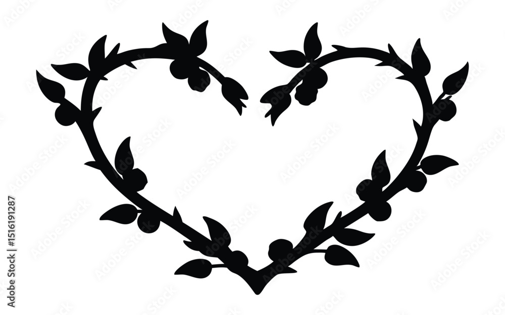 Fototapeta premium Floral art with heart vector silhouette