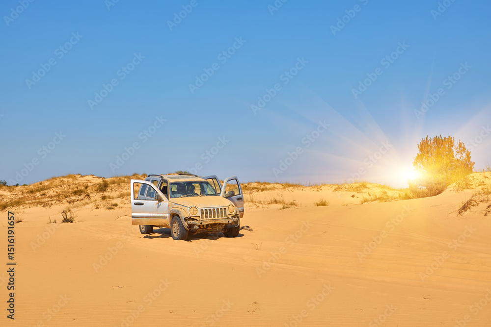 Off-Road Vehicle in Sand Dunes Off-Road Vehicle in Sand Dunes