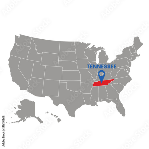 Tennessee highlighted on a US map with location pin, perfect for educational materials or travel planning resources.