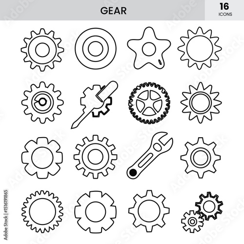 Set of 25 Line Icons Featuring Gear, Cogwheel, Engine, Mechanical Tools, Settings, Repair & Mechanisms – Editable Stroke, Vector Illustration"