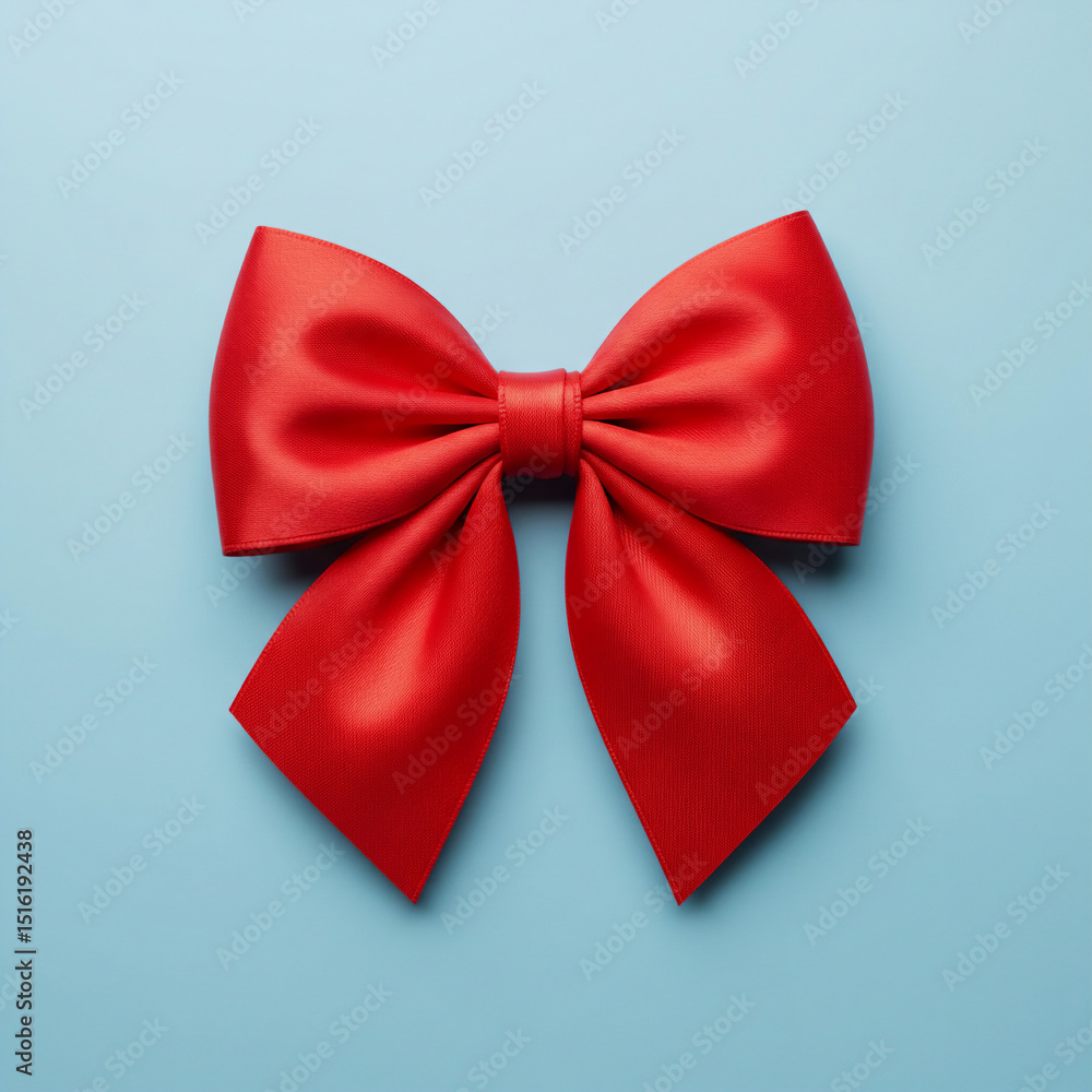A vibrant red bow against a light blue surface, perfect for gifting and festive occasions. A vibrant red bow against a light blue surface, perfect for gifting and festive occasions.