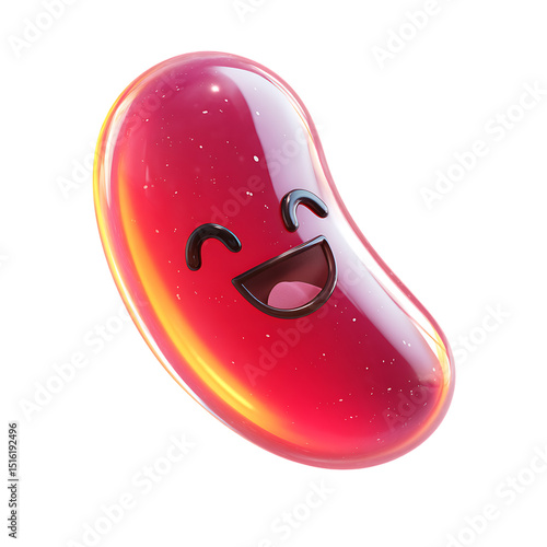 Smiling Red Jelly Bean with Transparent Background Isolated as PNG File Format