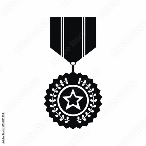 Military medal icon vector silhouette illustration isolated on white background