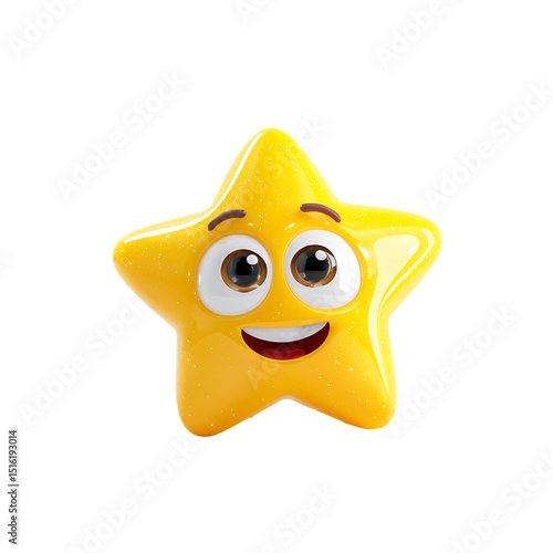 Cute Animated Yellow Star Character with a Happy Expression Isolated on Transparent Background