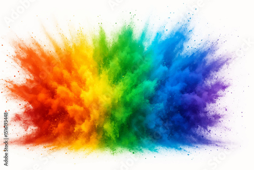 colorful rainbow holi paint color powder explosion isolated white wide panorama background