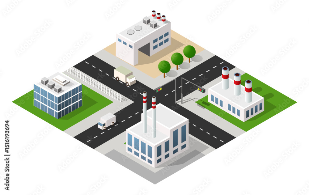 Industrial zone with factories and office buildings generating air pollution Industrial zone with factories and office buildings generating air pollution