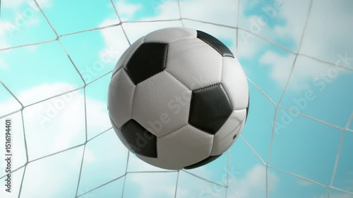Wallpaper Mural Super Slow Motion Soccer Ball Hitting Goal Net with Blue Sky Background 1000fps. Torontodigital.ca