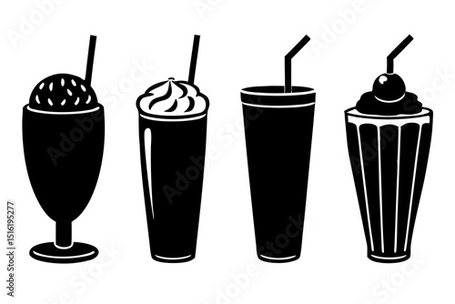 set of Milkshake vector silhouette illustration isolated on white background