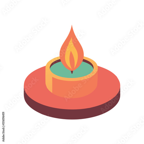 Pixel Art Candle Warm Glowing Tealight on Red Holder