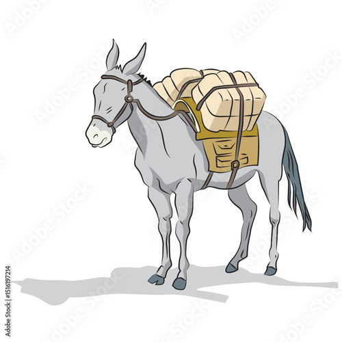 Donkey carrying luggage Stock Vector