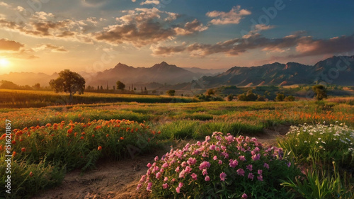 beautiful natural scenery background, mountains, forests, lakes, gardens, seas, waterfalls