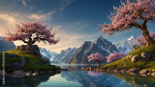 beautiful natural scenery background, mountains, forests, lakes, gardens, seas, waterfalls