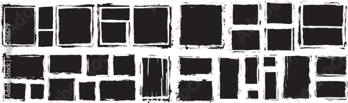 Grunge Frames Vector Set. Black Textured Borders Isolated on White Background.