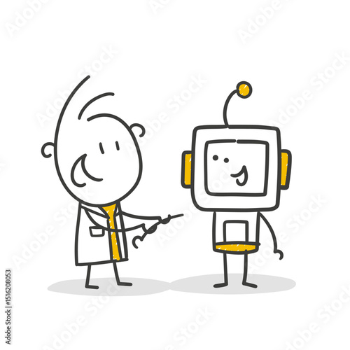 Stick Figure / Strichmännchen / Strichfiguren Robot: Roboter, KI, AI, Professor, Erfinder (Nr. 1)