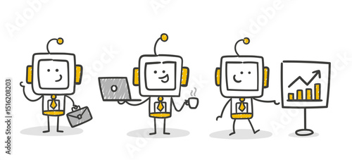 Stick Figure / Strichmännchen / Strichfiguren Robot: Roboter, KI, AI, Business, Businessman (Nr. 8)