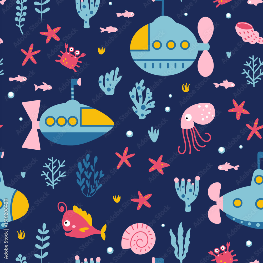 Obraz premium Submarines under water seamless pattern
