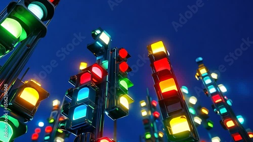 Abstract traffic lights at night