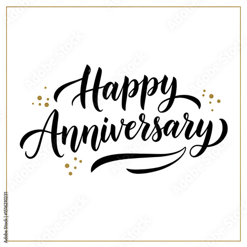 A banner with happy anniversary written by hand, perfect for invitations and greeting cards.